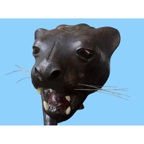 Vtg 21" Leather Wrapped Stalking Black Panther Jaguar Cat Statue Figure - Picture 9 of 9